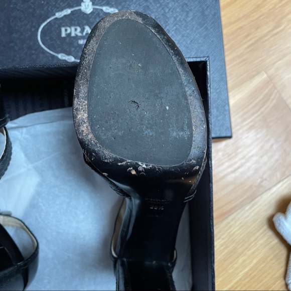 Prada Madras Classic Nero Open Toed Platform Heels - Picture 9 of 15